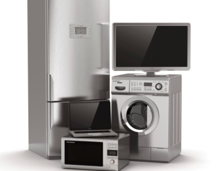 Home appliances. Tv, refrigerator, microwave, laptop and  washing maching. 3d